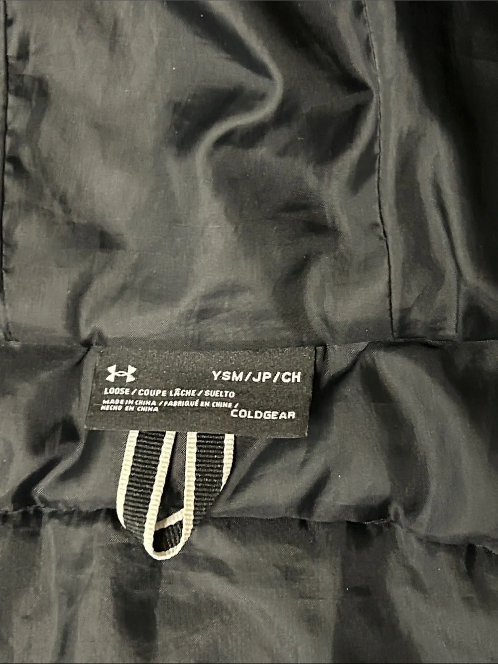 Under Armour YSM Small Boys Black Hooded Puffer Jacket with Gray Trim